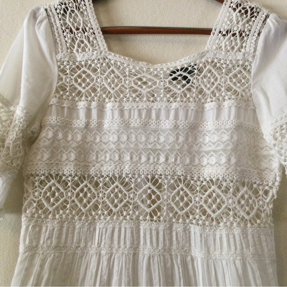 Topshop Cream Midi Sundress Square Neck Short Sleeves - Picture 3 of 3